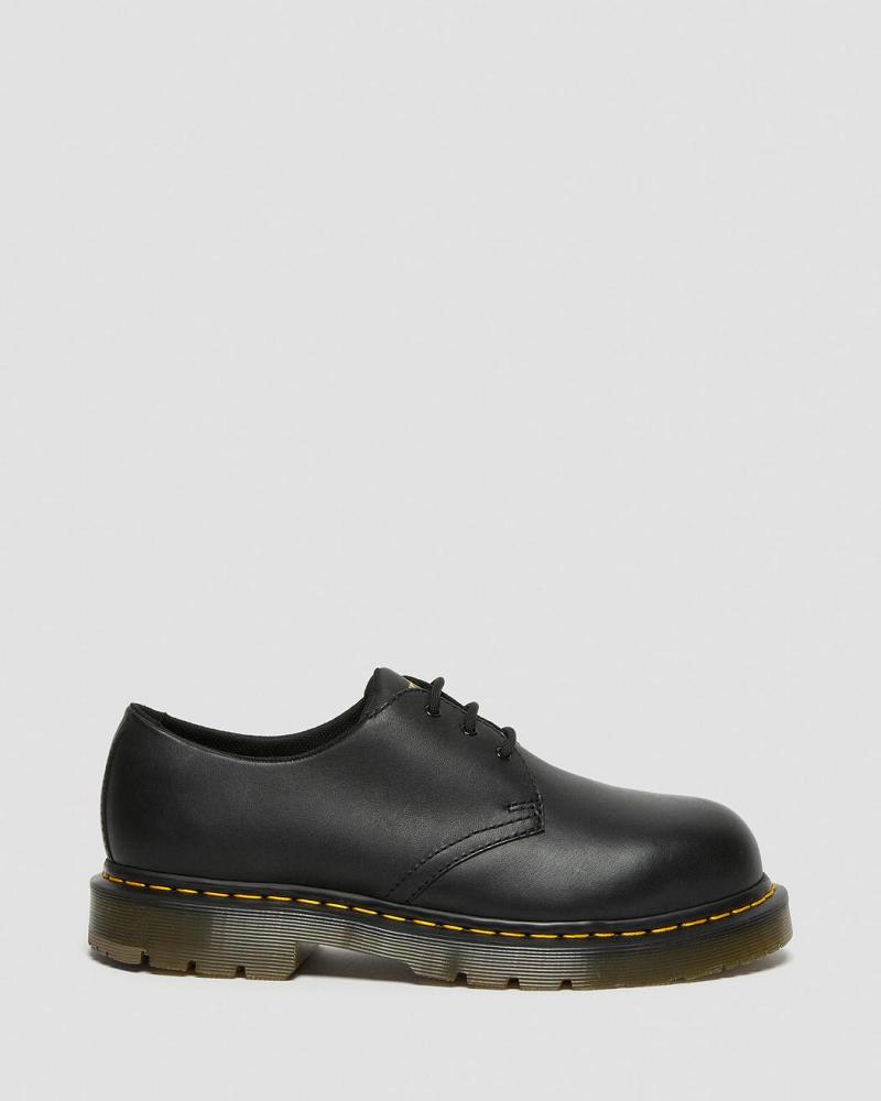 Black Women's Dr Martens 1461 Slip Resistant Steel Toe Work Shoes | CA 403MQZ